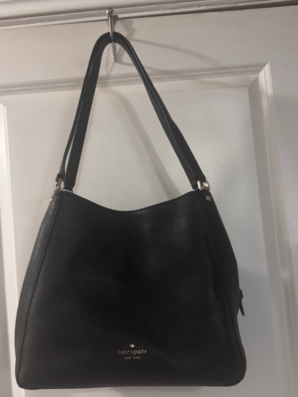 Kate Spade Black Leila Pebbled Leather  Shoulder Bag with Gold Accents